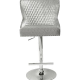 Valentino Pewter Shimmer Grey Lion Knocker Quilted Back Plush Velvet Chrome Bar Stool - Belmont Interiors