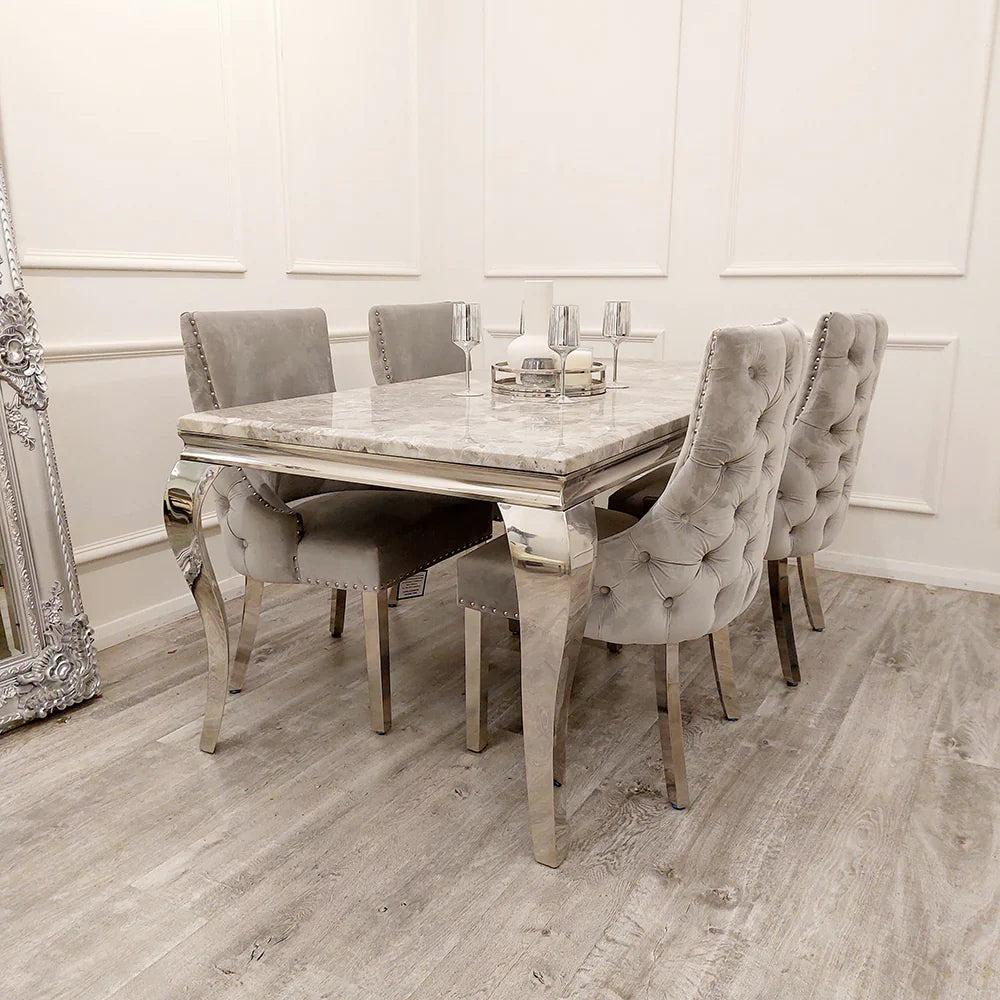 Louis 150cm Marble & Chrome Dining Table - Belmont Interiors