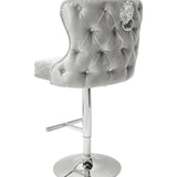 Valentino Pewter Shimmer Grey Lion Knocker Quilted Back Plush Velvet Chrome Bar Stool - Belmont Interiors