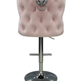 Valentino Pink Lion Knocker Quilted Back Plush Velvet Chrome Bar Stool - Belmont Interiors