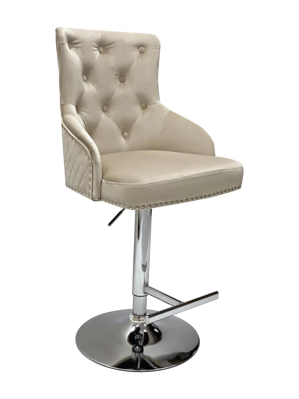 Dakota, Cream French Velvet, Quilted Back Bar Stool - Belmont Interiors