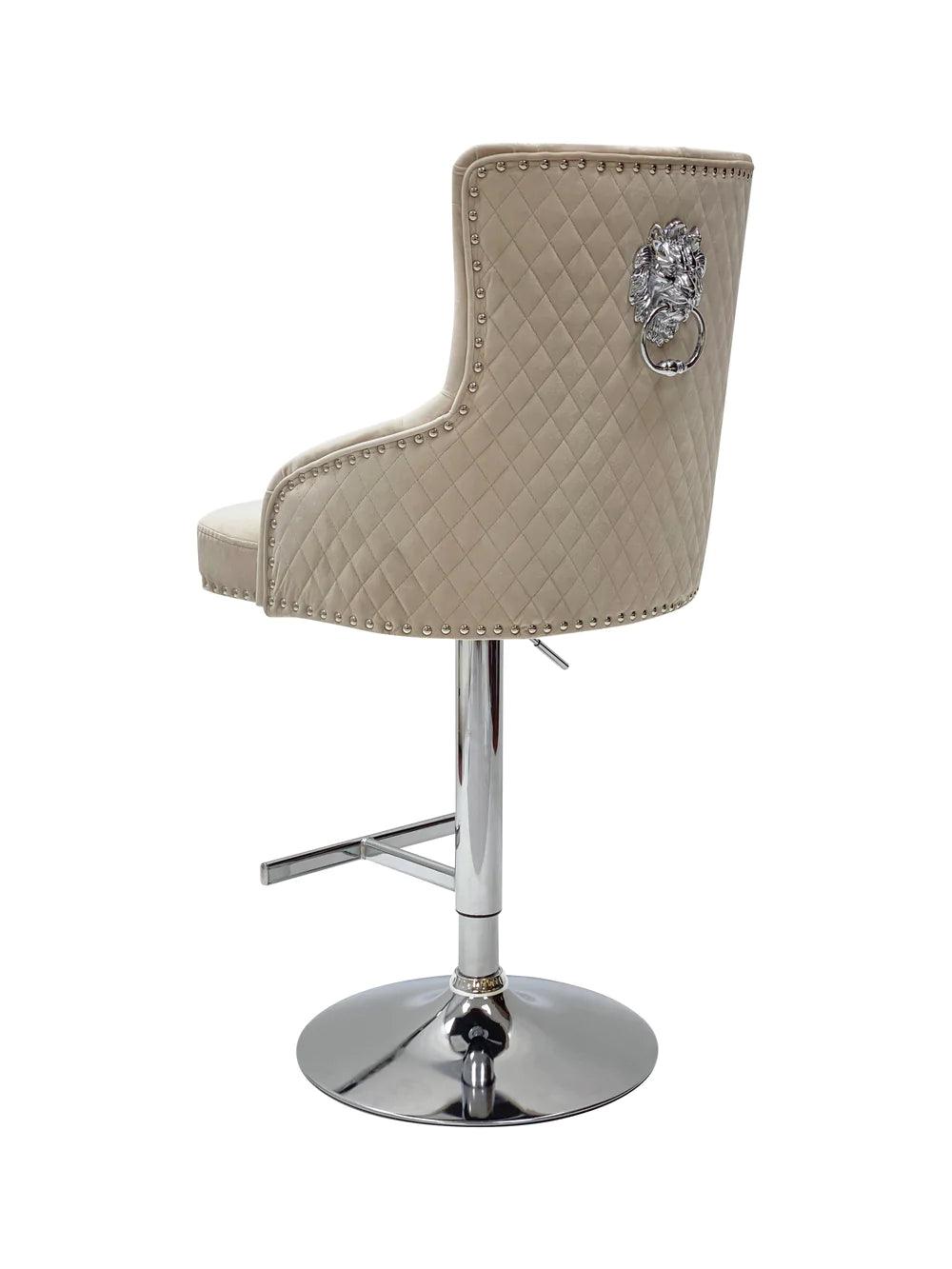 Dakota, Cream French Velvet, Quilted Back Bar Stool - Belmont Interiors