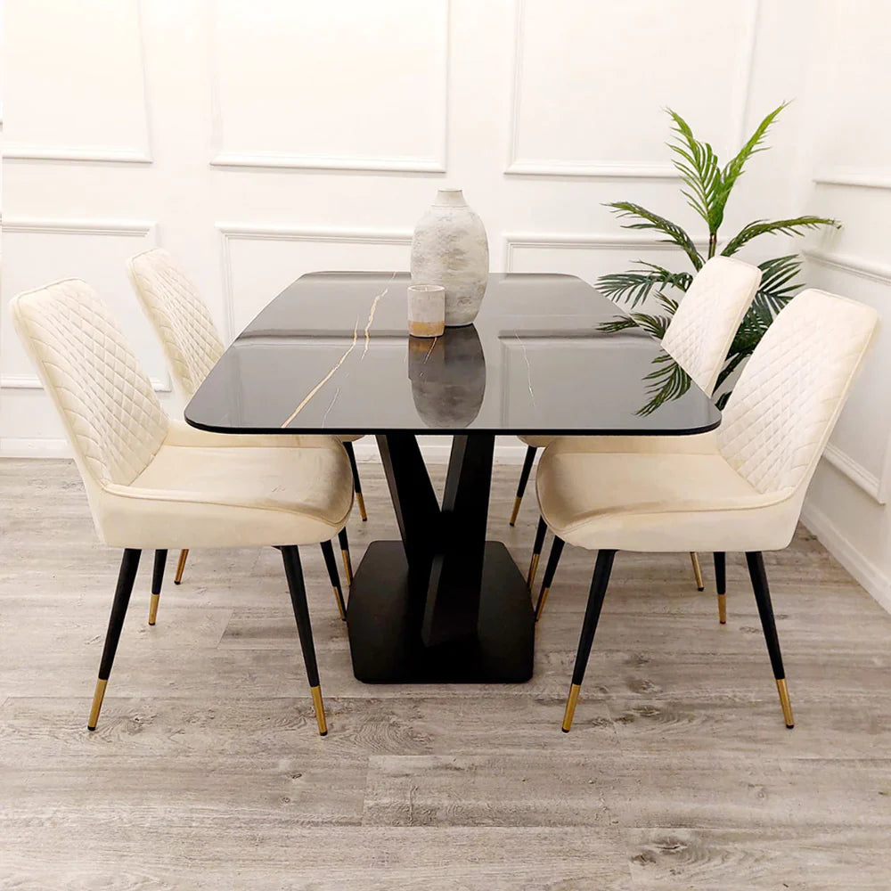 Valeo 160cm Black Dining Table with Black Sintered Stone Top - Belmont Interiors