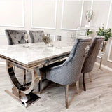 Arianna Marble & Chrome Dining Table With Quilted Lion Knocker Velvet Chairs