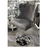 Valentino Grey Lion Knocker Quilted Back Plush Velvet Chrome Bar Stool - Belmont Interiors