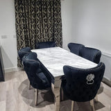 Louis Marble & Chrome Dining Table With Valentino Lion Knocker Velvet Chairs