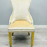 Victoria Gold Ring Knocker Quilted Tufted Plush Velvet Dining Chair Gold Legs - 2 Colours