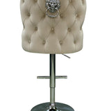 Valentino Mink Lion Knocker Quilted Back Plush Velvet Chrome Bar Stool - Belmont Interiors