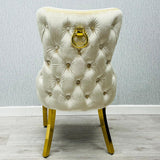 Victoria Gold Ring Knocker Quilted Tufted Plush Velvet Dining Chair Gold Legs - 2 Colours