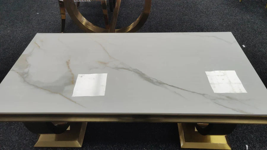 Arianna Gold 120cm Ceramic / Marble Coffee Table - Belmont Interiors