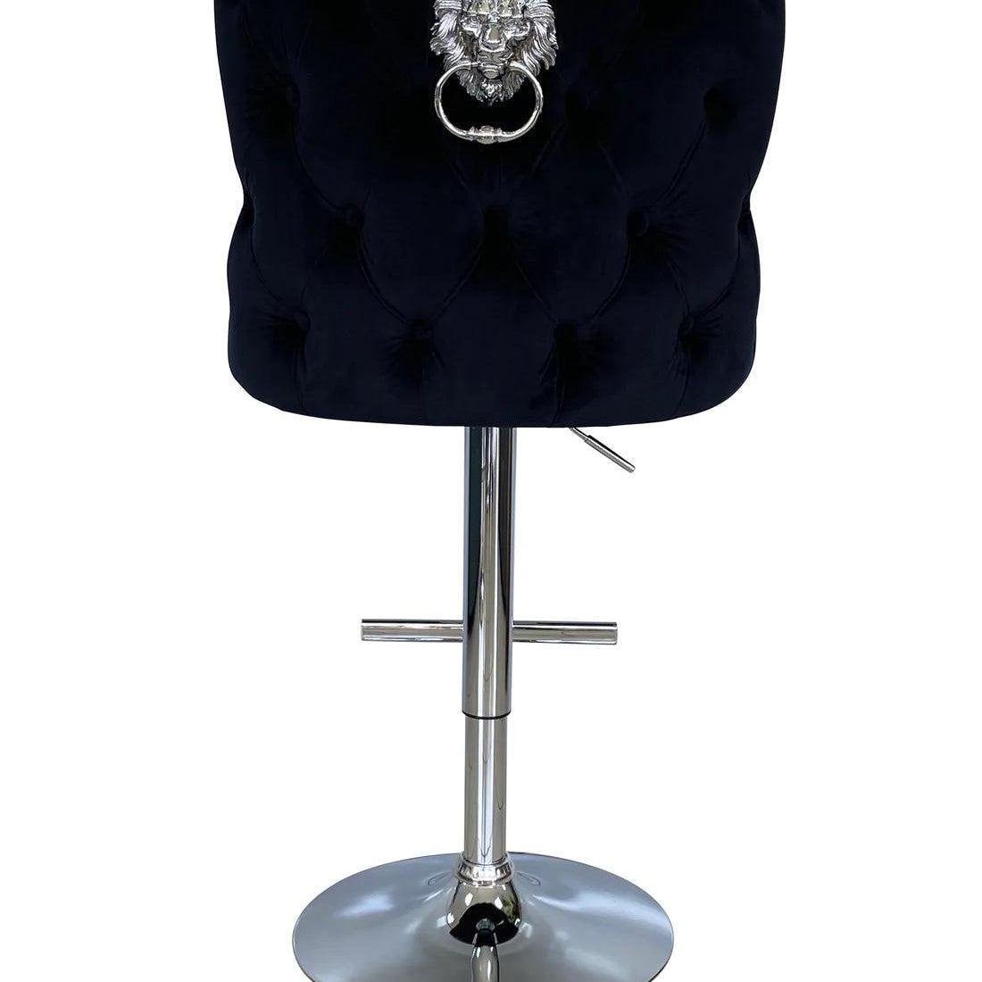 Valentino Black Lion Knocker Quilted Back Plush Velvet Chrome Bar Stool-Esme Furnishings