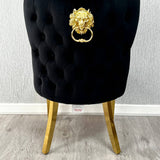 Valentino Black Gold Lion Velvet Dining Chair Gold Legs - Belmont Interiors