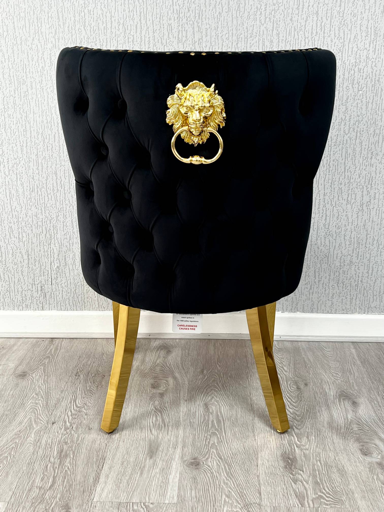 Valentino Black Gold Lion Velvet Dining Chair Gold Legs - Belmont Interiors