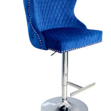 Valentino Navy Blue Lion Knocker Quilted Back Plush Velvet Chrome Bar Stool - Belmont Interiors