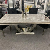 Denver Marble & Chrome Dining Table With Lion Knocker Quilted Velvet Chairs - Belmont Interiors