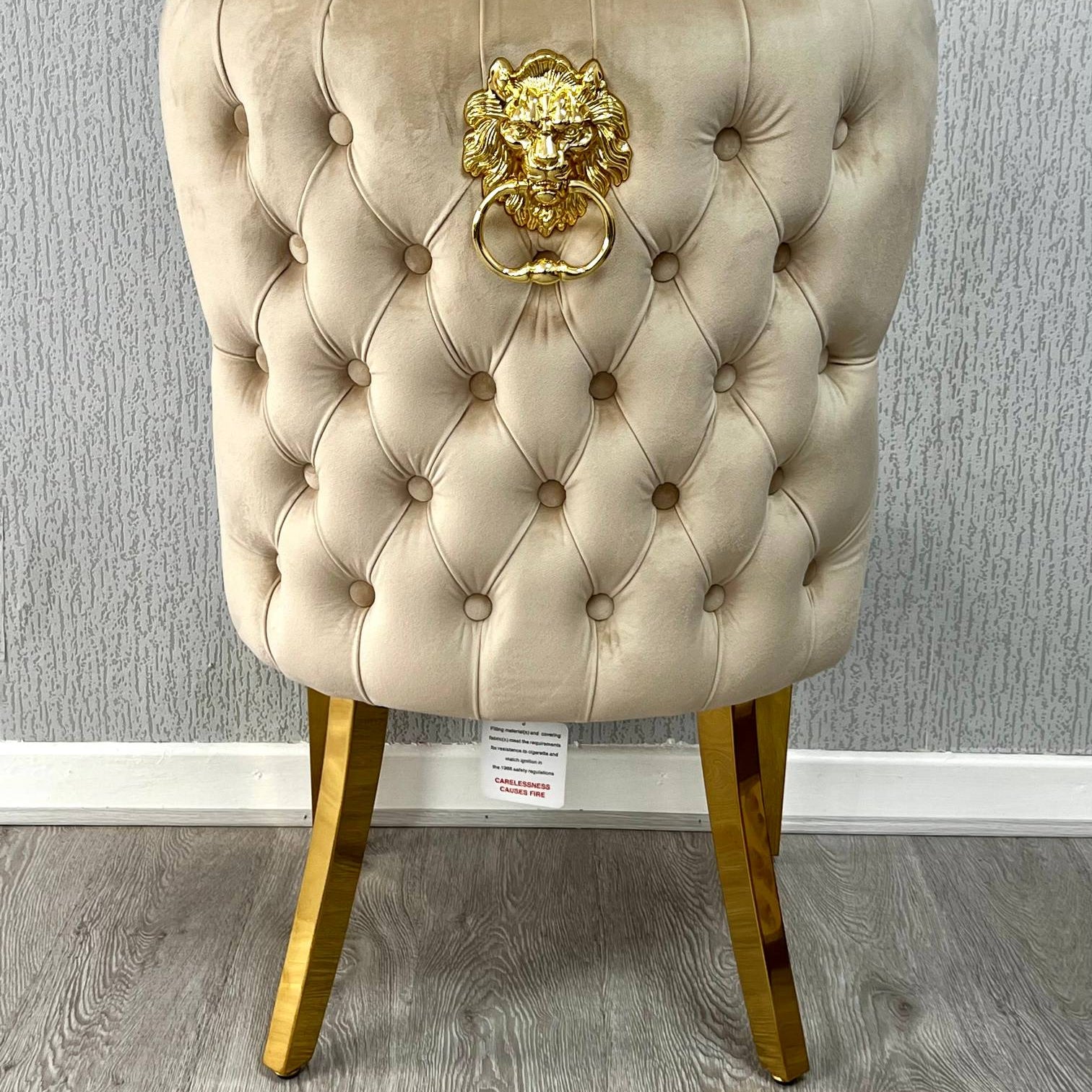 Victoria Mink Gold Lion Velvet Chair Gold Legs - Belmont Interiors