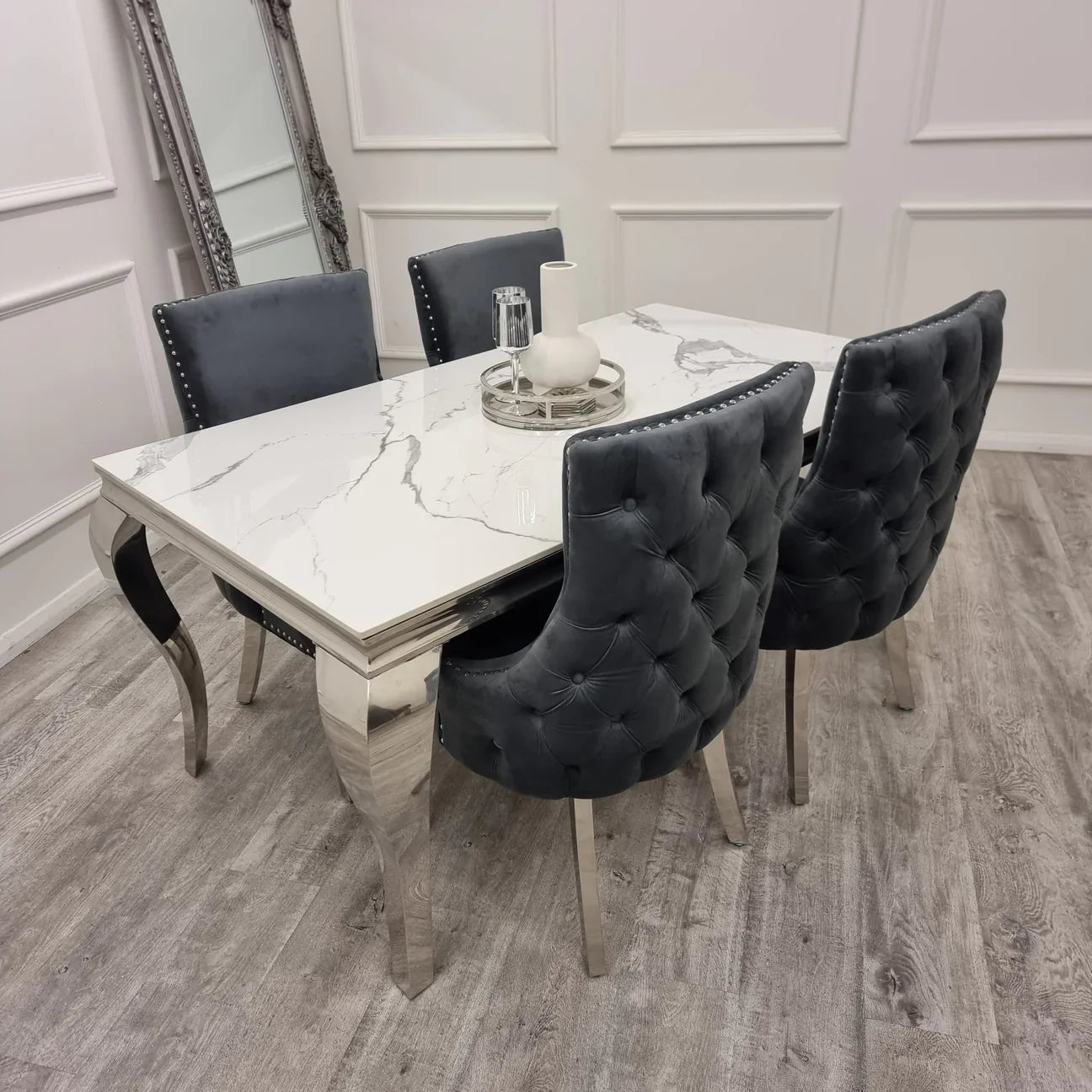 Louis 150cm Marble & Chrome Dining Table - Belmont Interiors