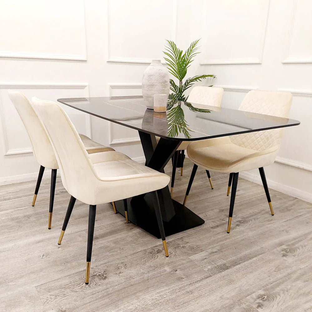 Valeo 160cm Black Dining Table with Black Sintered Stone Top - Belmont Interiors