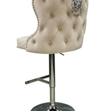 Valentino Mink Lion Knocker Quilted Back Plush Velvet Chrome Bar Stool - Belmont Interiors