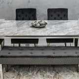 Louis Marble & Chrome Dining Table With Quilted Lion Knocker Velvet Chairs & Majestic 140cm Bench