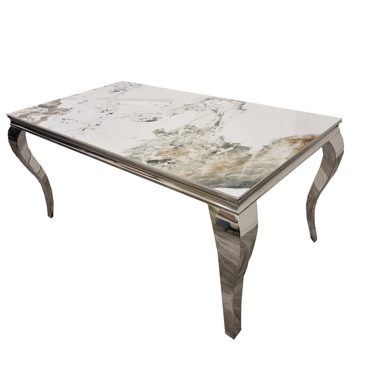 Louis 150cm Marble & Chrome Dining Table - Belmont Interiors