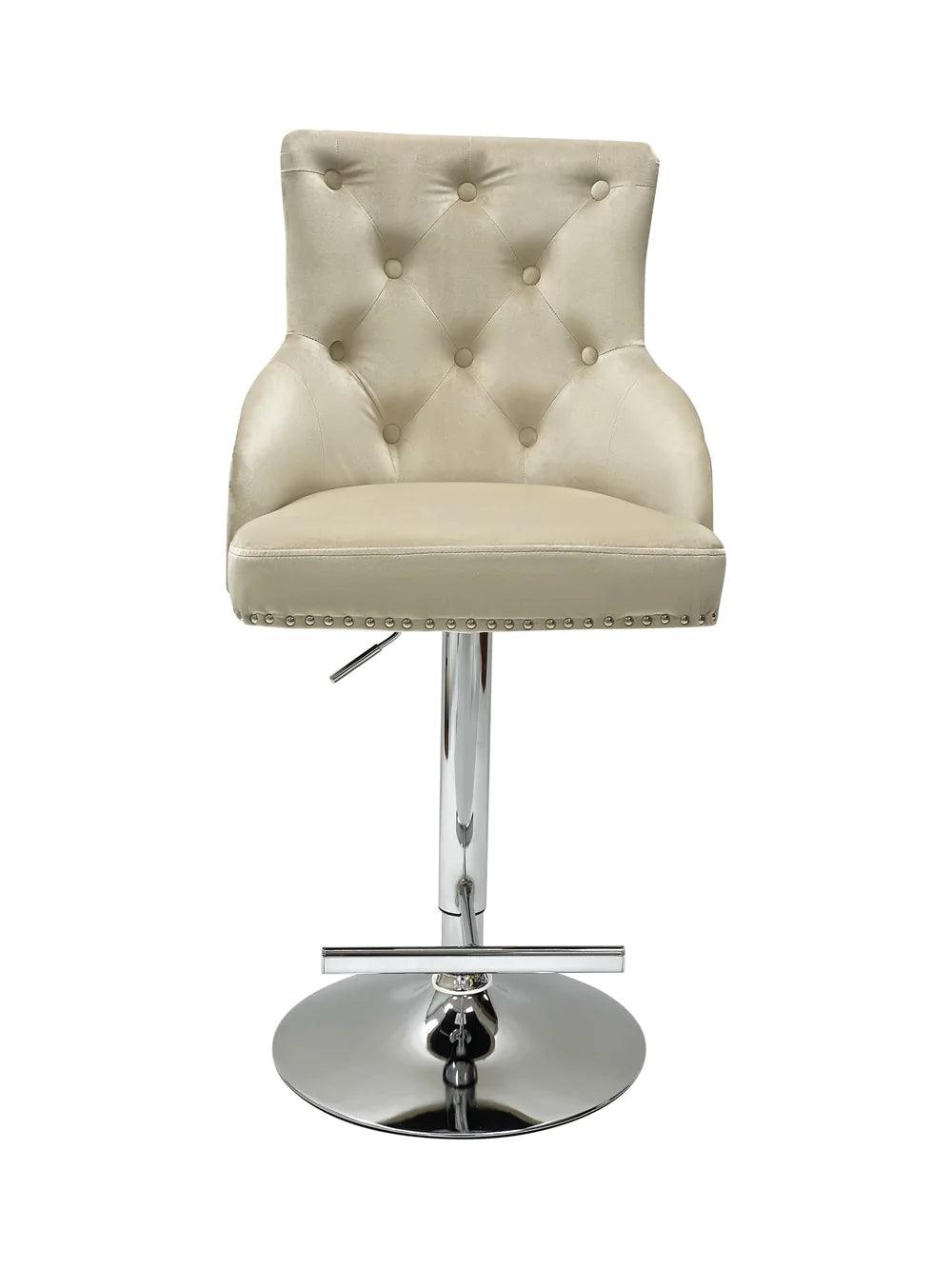 Dakota, Cream French Velvet, Quilted Back Bar Stool - Belmont Interiors