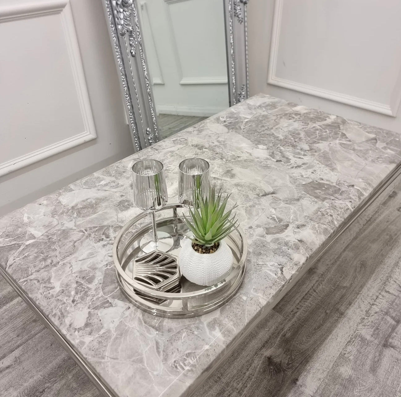 Arial 130CM Marble & Chrome Coffee Table - 11 Colours - Belmont Interiors