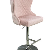 Valentino Pink Lion Knocker Quilted Back Plush Velvet Chrome Bar Stool - Belmont Interiors