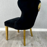 Valentino Black Gold Lion Velvet Dining Chair Gold Legs - Belmont Interiors