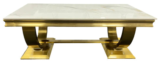 Arianna Gold 120cm Ceramic / Marble Coffee Table - Belmont Interiors