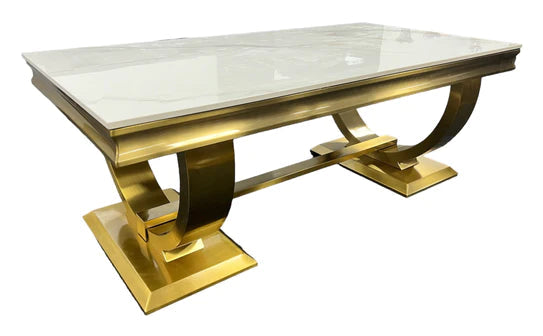 Arianna Gold 120cm Ceramic / Marble Coffee Table - Belmont Interiors