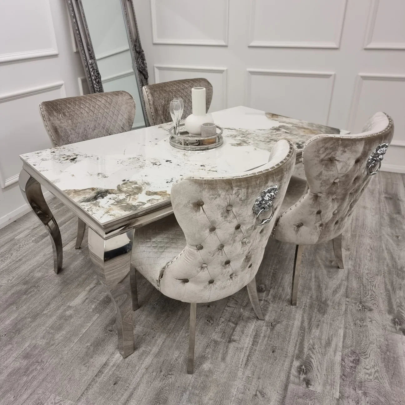 Louis 150cm Marble & Chrome Dining Table - Belmont Interiors