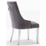 Knightsbridge Dark Grey French Velvet Knocker Back Dining Chair With Chrome Legs - Belmont Interiors