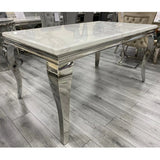 Louis 120cm White Marble Dining Table + 2 Grey Ring Knocker Chairs + 110cm Bench-Esme Furnishings