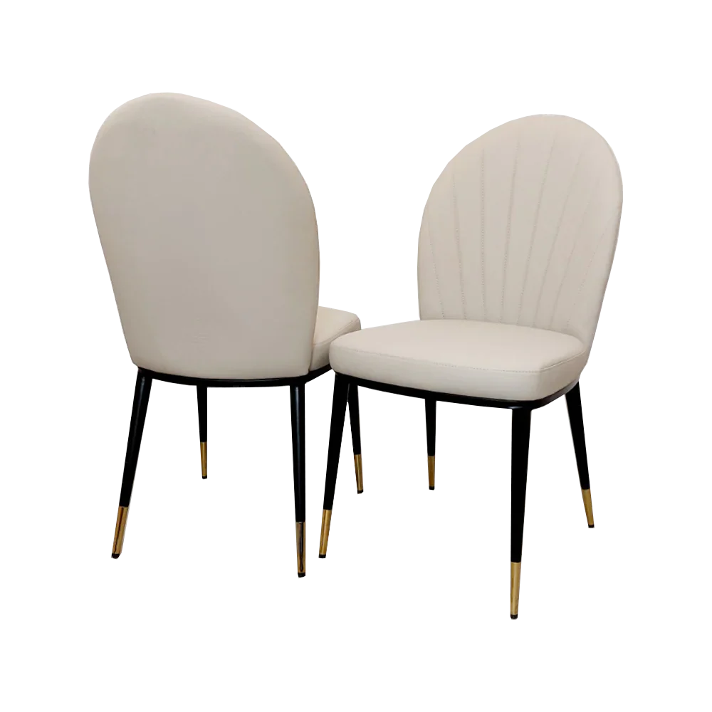 Lucien 180cm Gold Dining Table with Pandora Gold Sintered Stone Top + Etta Beige PU Leather Dining Chairs-Esme Furnishings