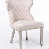 Valentino Lion Knocker Quilted Tufted Plush Velvet Dining Chair - 6 Colours-Esme Furnishings