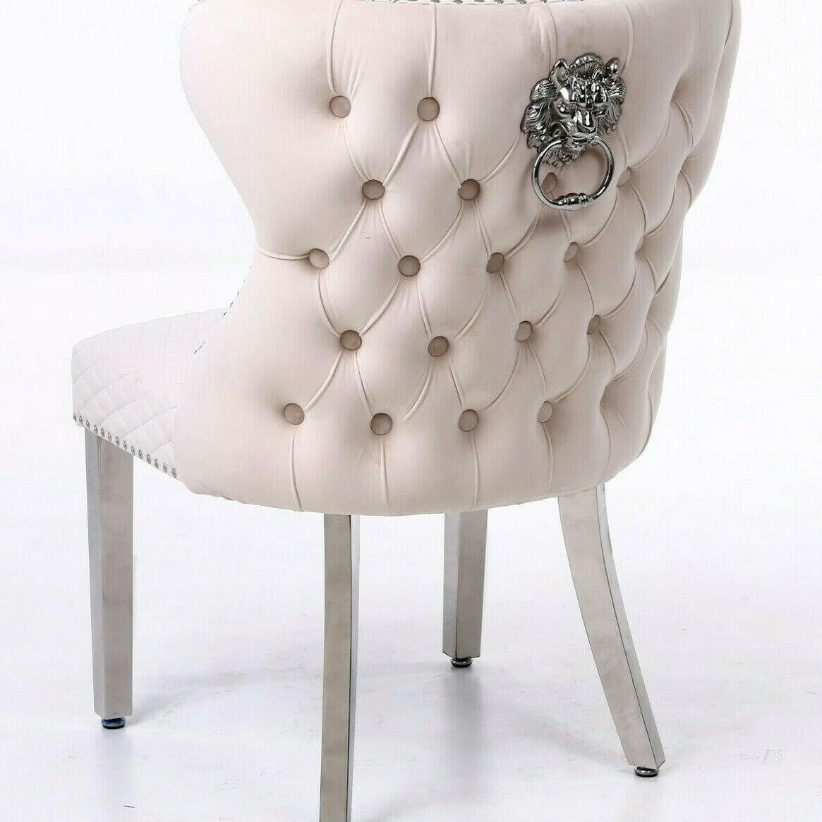 Valentino Lion Knocker Quilted Tufted Plush Velvet Dining Chair - 6 Colours-Esme Furnishings