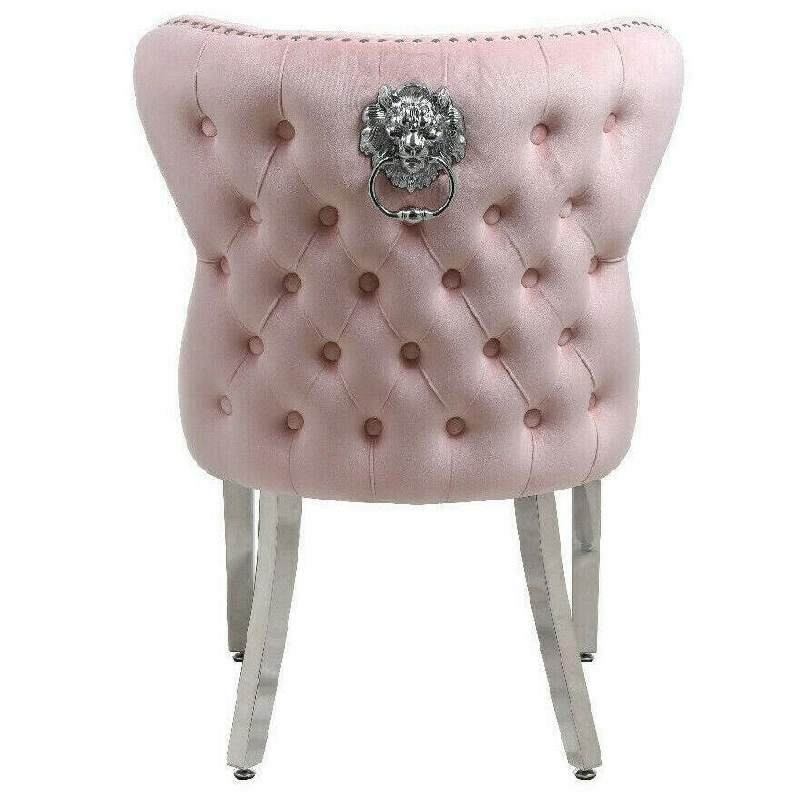 Valentino Lion Knocker Quilted Tufted Plush Velvet Dining Chair - 6 Colours-Esme Furnishings