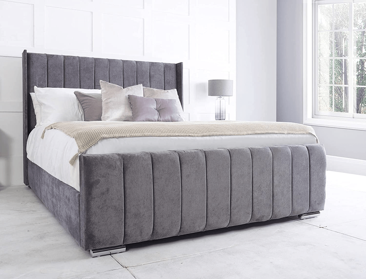 The Florida Panel Wing Plush Velvet Bed Frame-Esme Furnishings