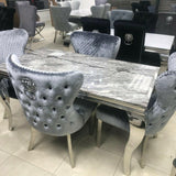 Louis Marble & Chrome Dining Table With Valente Lion Knocker Velvet Chairs-Esme Furnishings