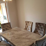 Louis 180cm White Marble Dining Table + Belle Plush Velvet Chairs - Belmont Interiors