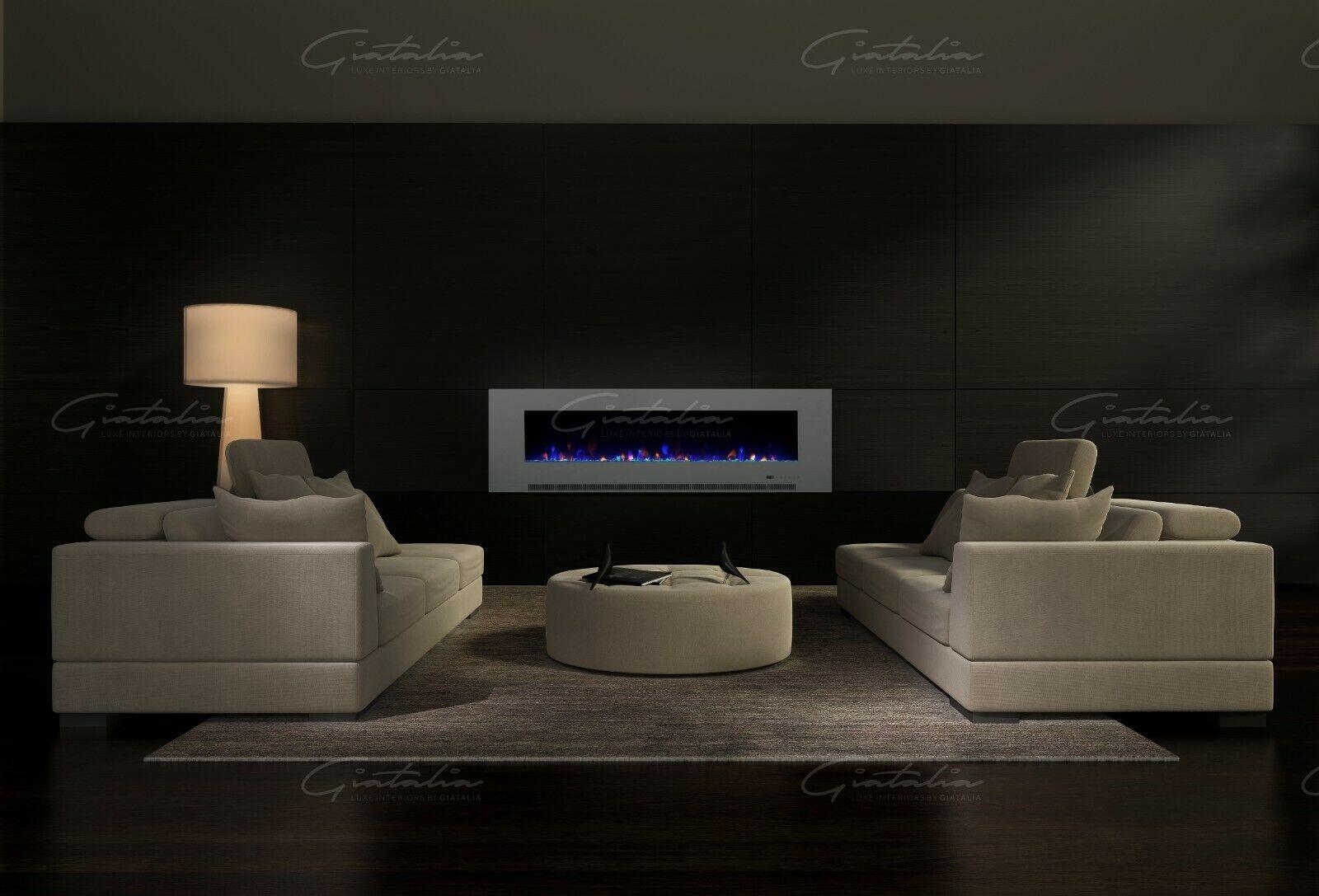 Aurora Grey 78" Insert Electric Fire 10 Colour LED Glass Wall Mounted Inset-Esme Furnishings