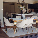 Louis Glass & Gold Dining Table With Astra Velvet / Leather Chairs