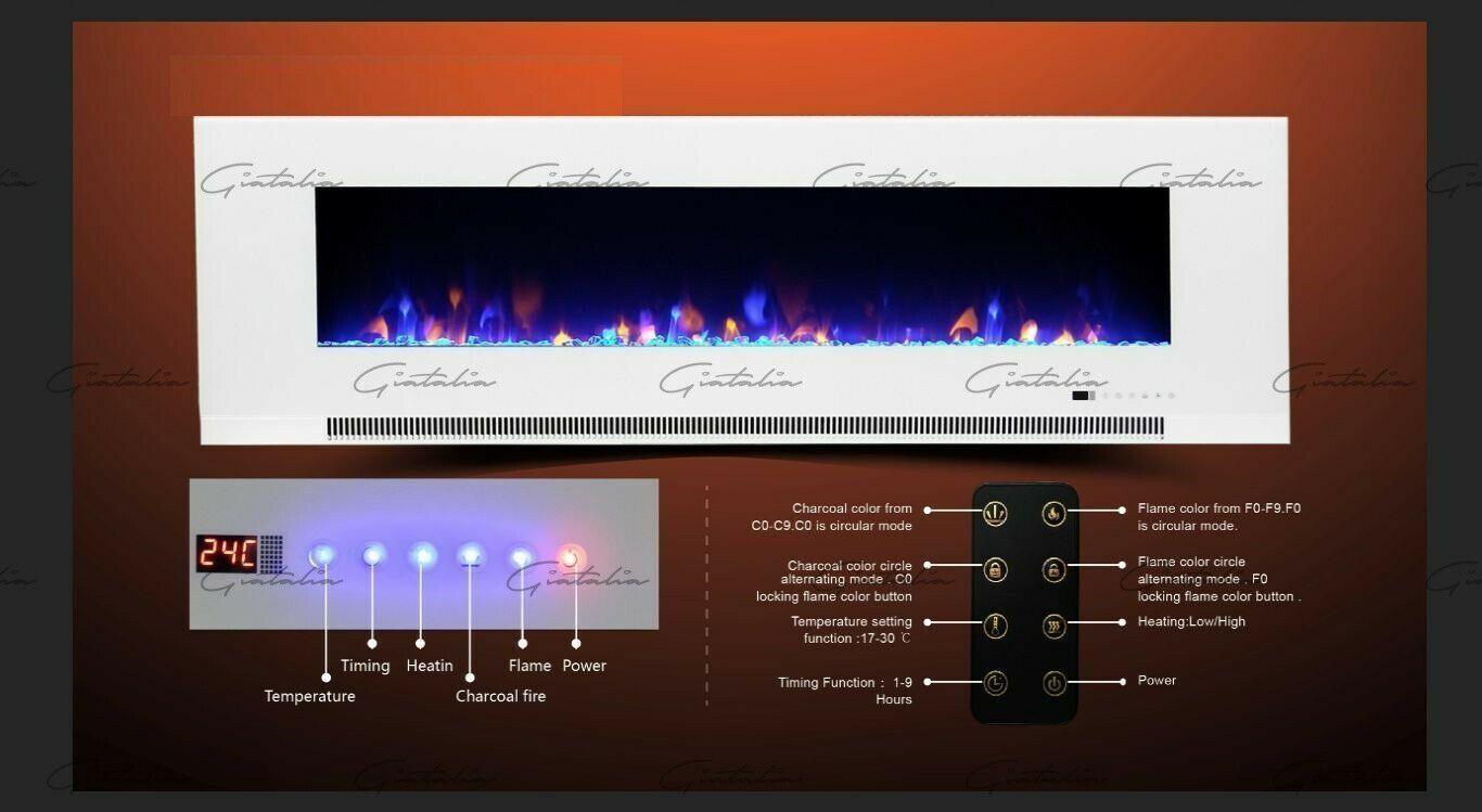 Aurora Black 78" Insert Electric Fire 10 Colour LED Glass Wall Mounted Inset-Esme Furnishings