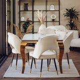 Louis Glass & Gold Dining Table With Astra Velvet / Leather Chairs