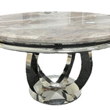 Chelsea 130cm Beige Marble Round Dining Table + Belle Champagne Dining Chairs-Esme Furnishings