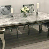 Louis Marble 200CM Dining Table + Victoria Grey Ring Chairs, Bench Option - Belmont Interiors