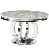 Chelsea 130cm White Marble Round Dining Table + Grey Ring Knocker Chairs-Esme Furnishings