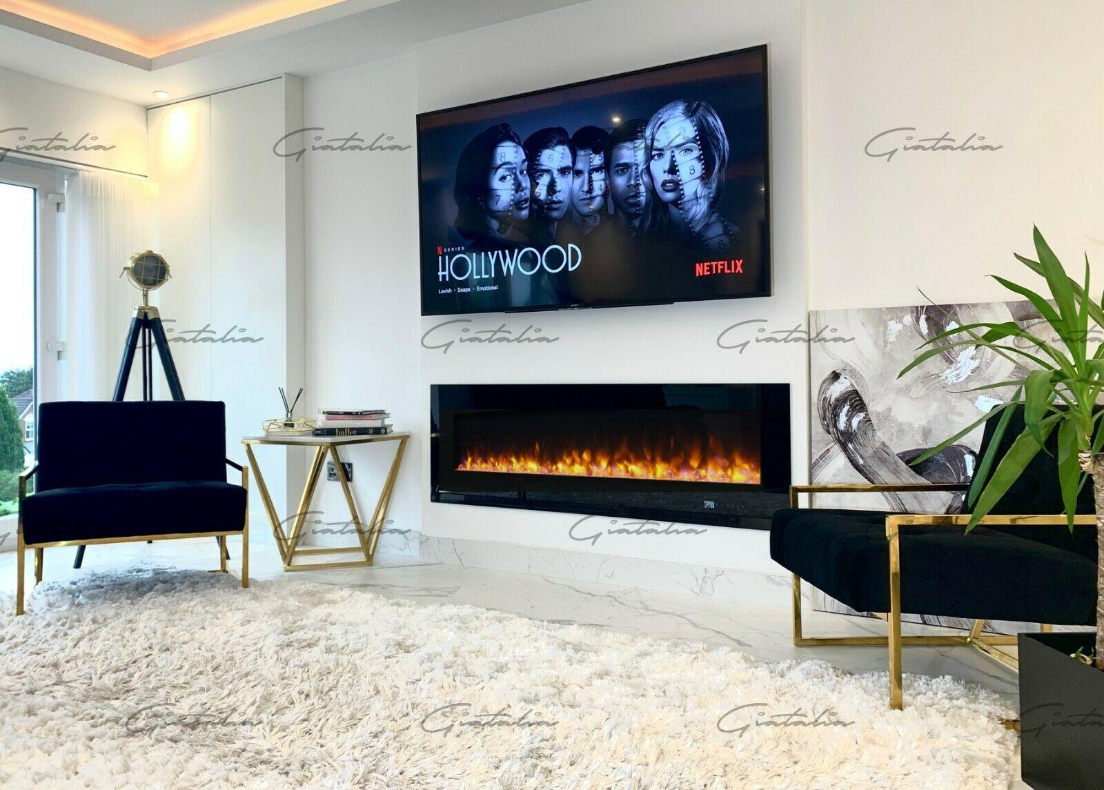 Aurora Black 78" Insert Electric Fire 10 Colour LED Glass Wall Mounted Inset-Esme Furnishings