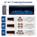 71 Inch HD 2024 Panoramic Slim Line Glass Front Borderless WiFi Electric Fire HD+ 3D Effect